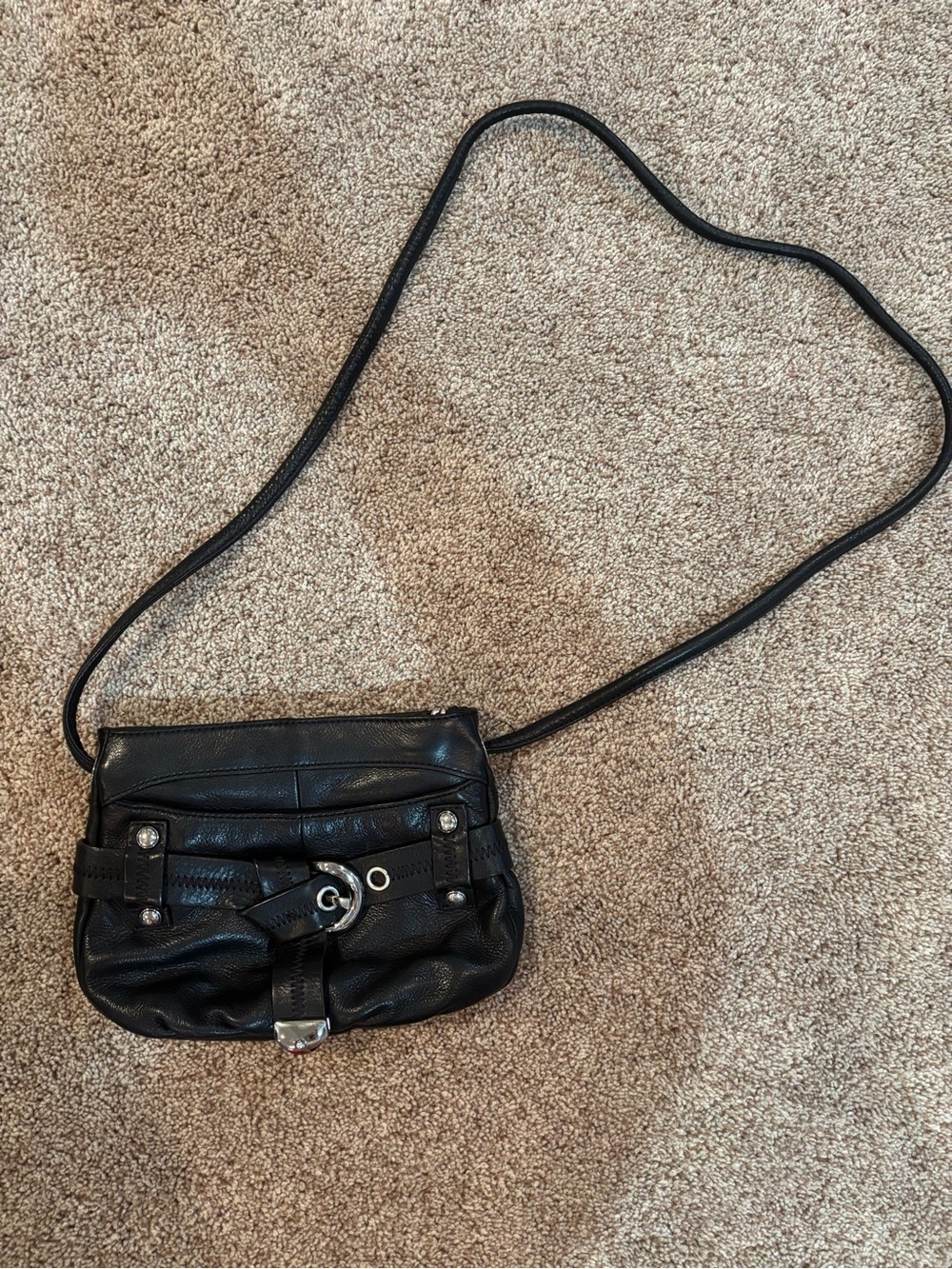 b. makowsky Black Leather Crossbody with Silver Hardware
